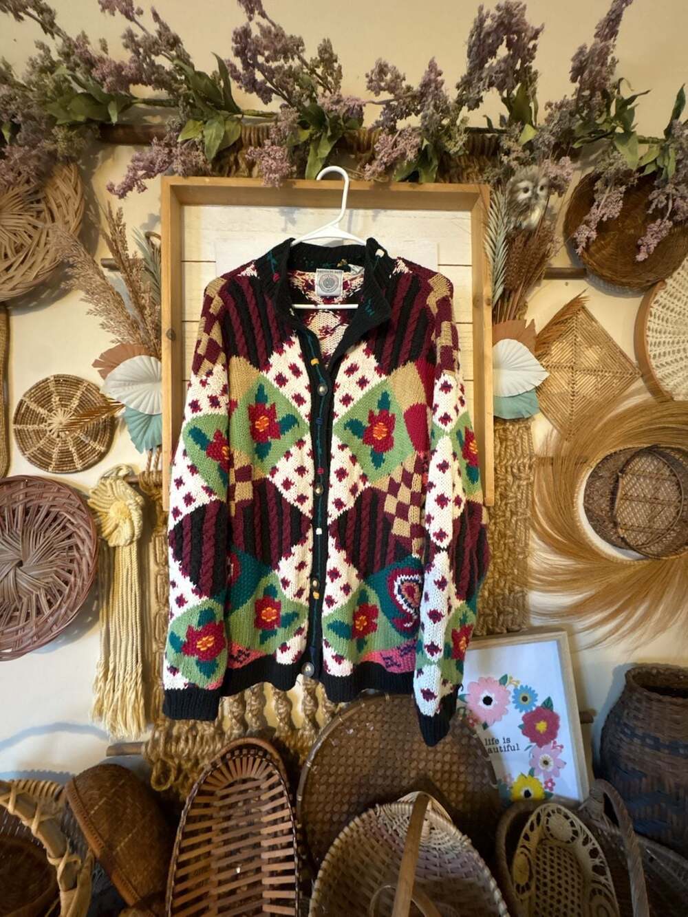 Vintage Cape Isle Knitters Size XL Multi-Color Hand Knit Sweater